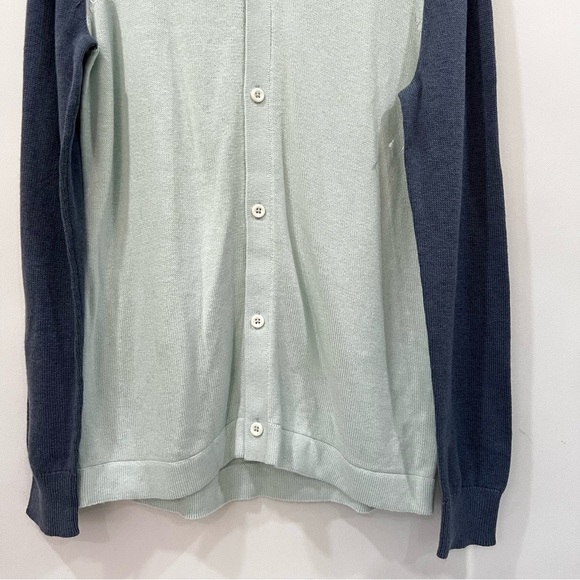Express Colorblock Button -Up Cardigan Size Medium Mint Blue Polo Sweater - Picture 5 of 7